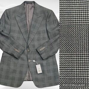 Armani $1495 Collezioni 44L Gray Check Houndstooth Blazer Wool Silk Italy‎